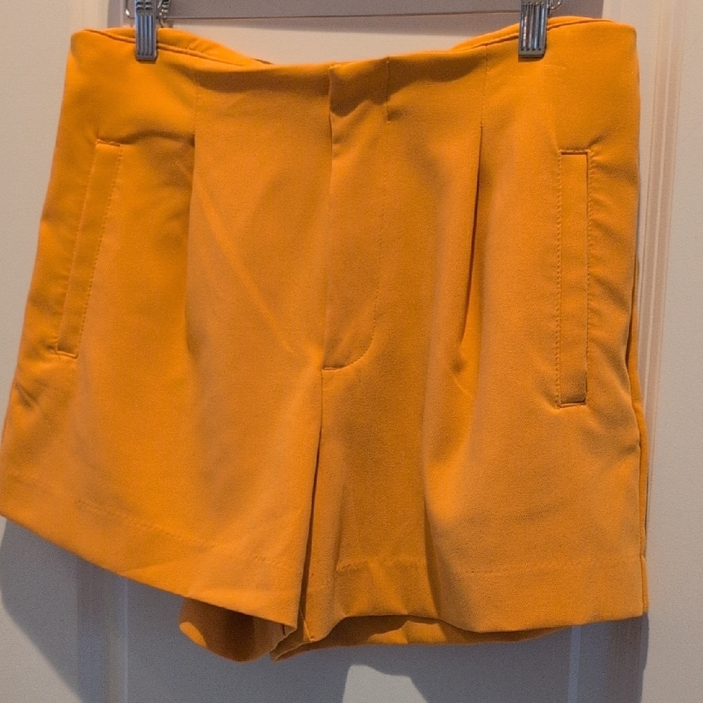 a new day Bright Orange Pleated Front Women's Shorts - Picture 5 of 6